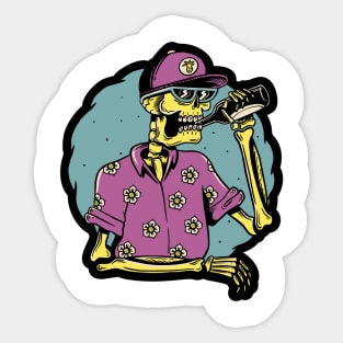 Skeleton drunk summer Sticker